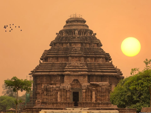Ancient sun temple at sunset